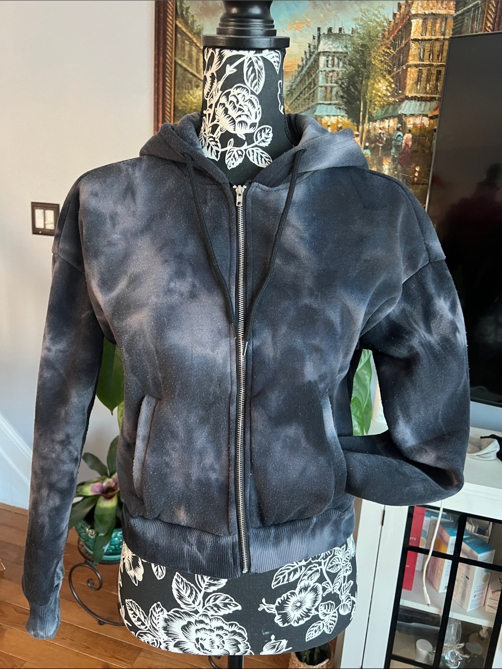 Crop Tie-Dye Zip-Up Bomber fleece Hoodie